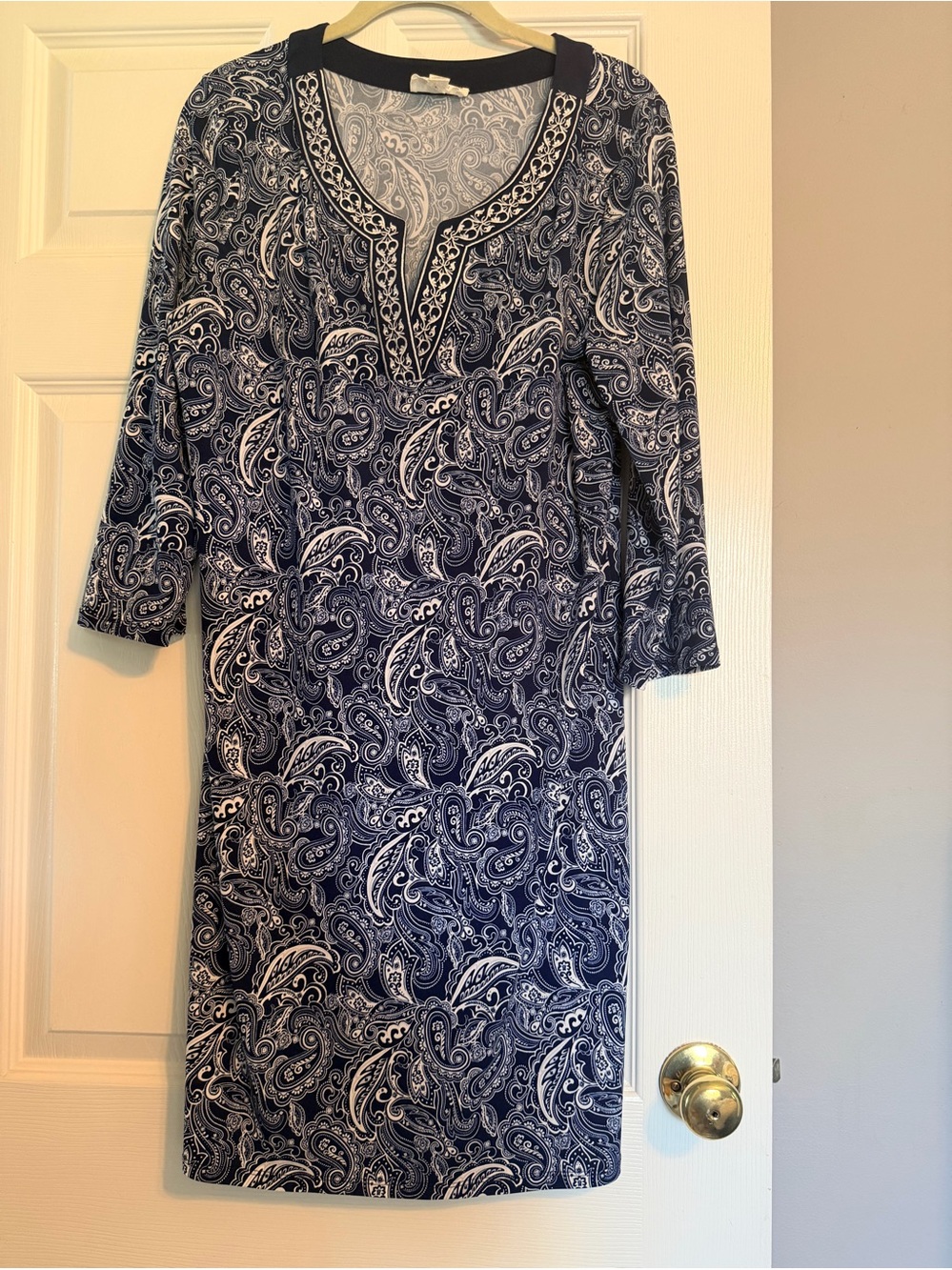 Magnolia Navy and White Paisley Long-Sleeve Dress